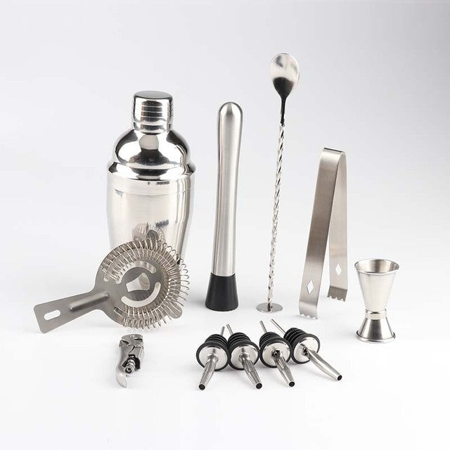 Stainless Steel Cocktail Shaker with Wooden Stand