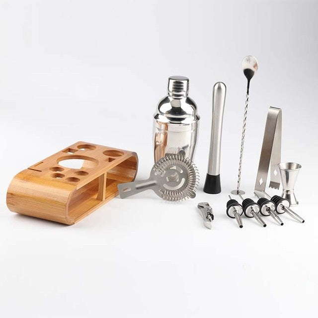 Stainless Steel Cocktail Shaker with Wooden Stand