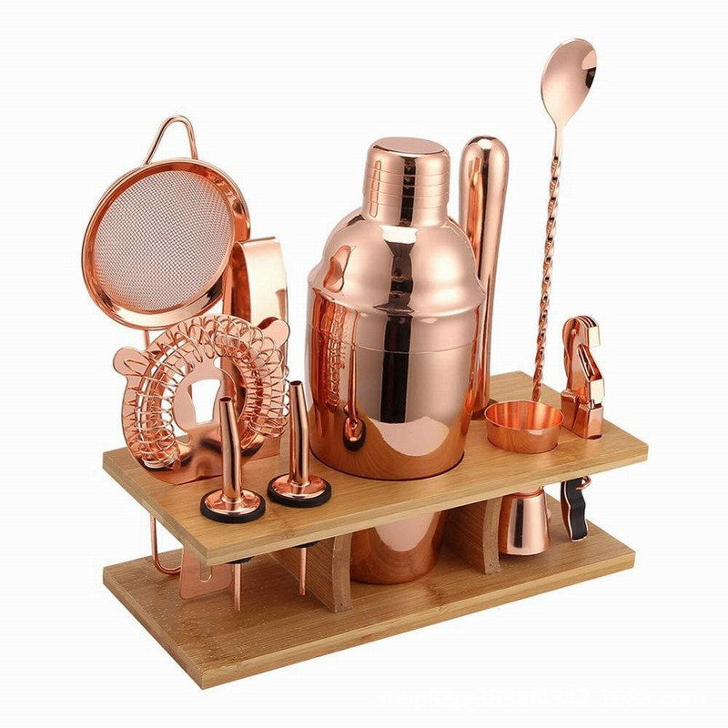 Stainless Steel Cocktail Shaker with Wooden Stand