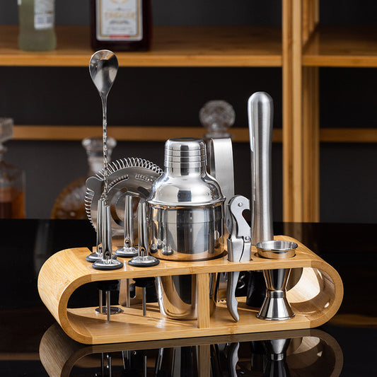 Stainless Steel Cocktail Shaker with Wooden Stand